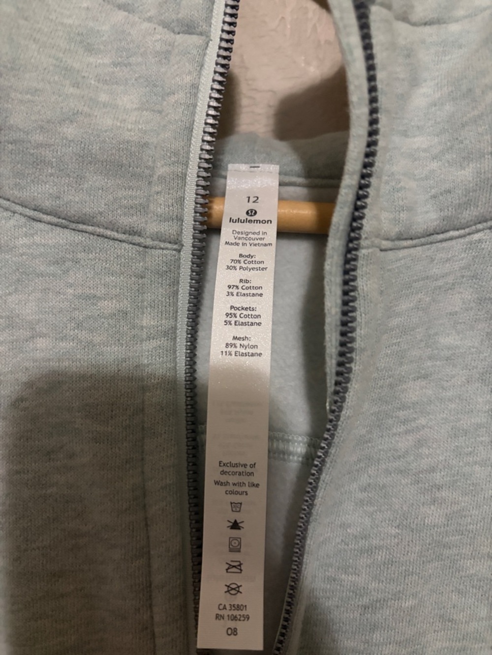 Lululemon Light Mint Green Scuba Full-Zip Hoodie. Worn Once. Excellent Condition - Picture 2 of 11